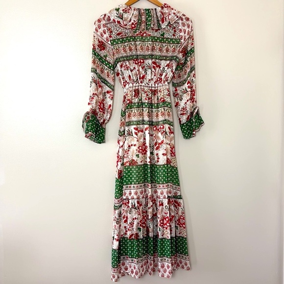 ZARA Ruffle Frills Floral Print Dress V-neck Midi Size S Green Blogger Favorite - Picture 14 of 16